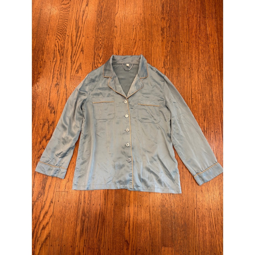 LILYSILK 22 Momme Mulberry Silk Pajama Top Blue Button Down Small